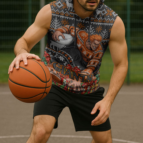 Personalized Giants Football Christmas Sleeveless Hoodie Australian Football Mascot - Ugly Xmas Pattern Festive