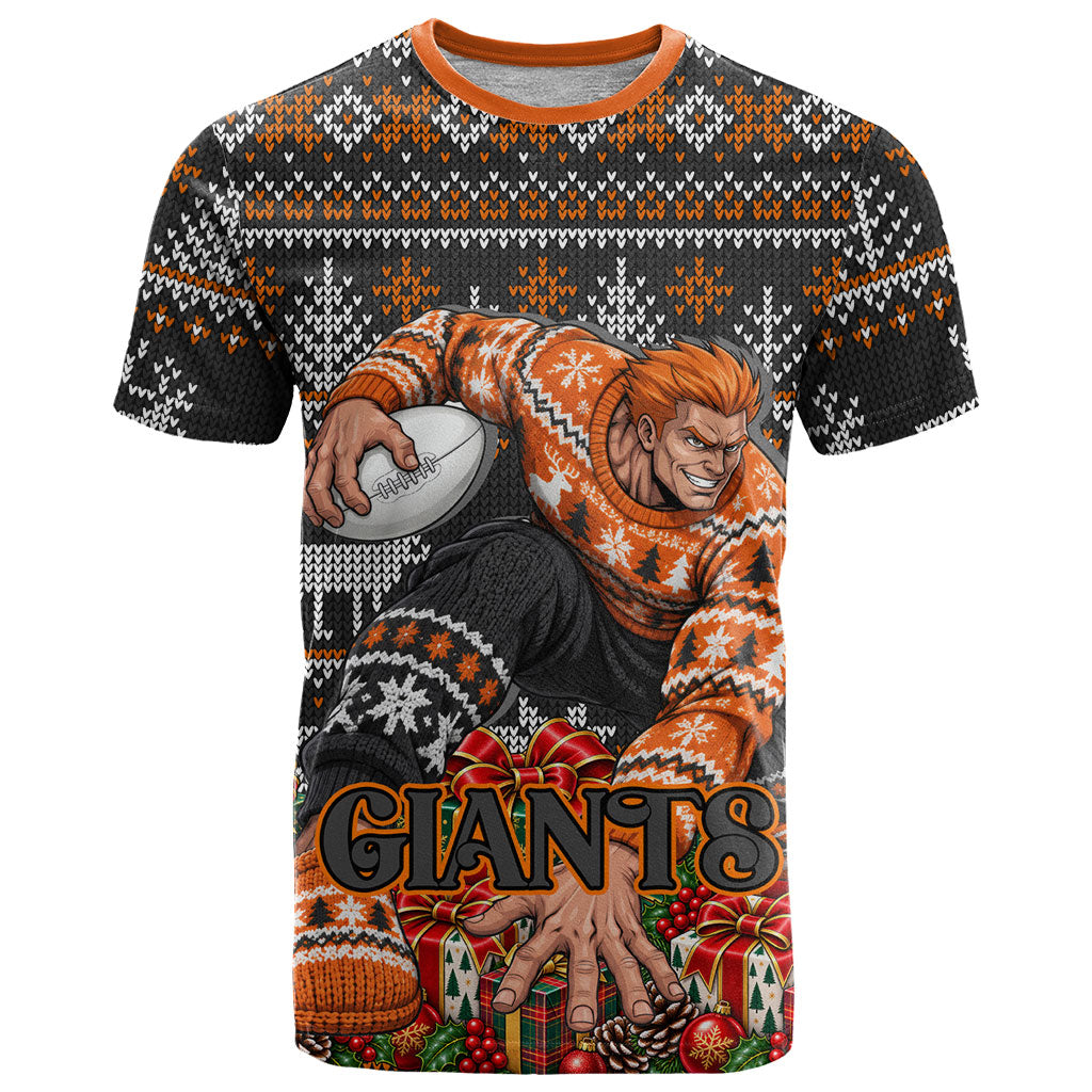 Personalized Giants Football Christmas T Shirt Australian Football Mascot - Ugly Xmas Pattern Festive