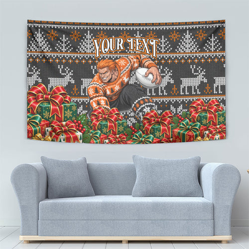 Personalized Giants Football Christmas Tapestry Australian Football Mascot - Ugly Xmas Pattern Festive