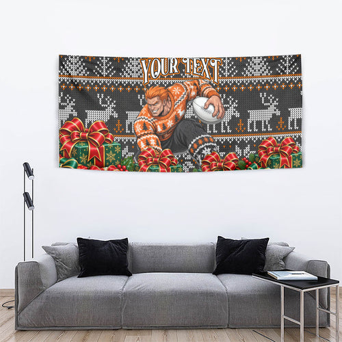 Personalized Giants Football Christmas Tapestry Australian Football Mascot - Ugly Xmas Pattern Festive