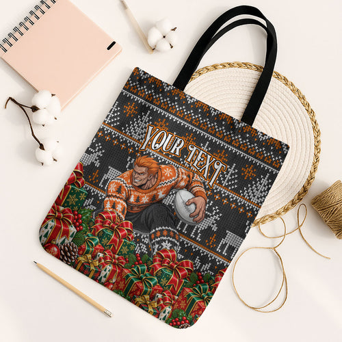 Personalized Giants Football Christmas Tote Bag Australian Football Mascot - Ugly Xmas Pattern Festive