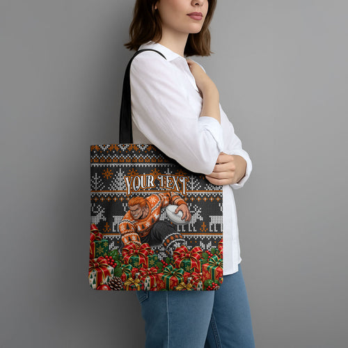 Personalized Giants Football Christmas Tote Bag Australian Football Mascot - Ugly Xmas Pattern Festive