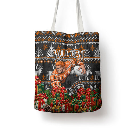 Personalized Giants Football Christmas Tote Bag Australian Football Mascot - Ugly Xmas Pattern Festive