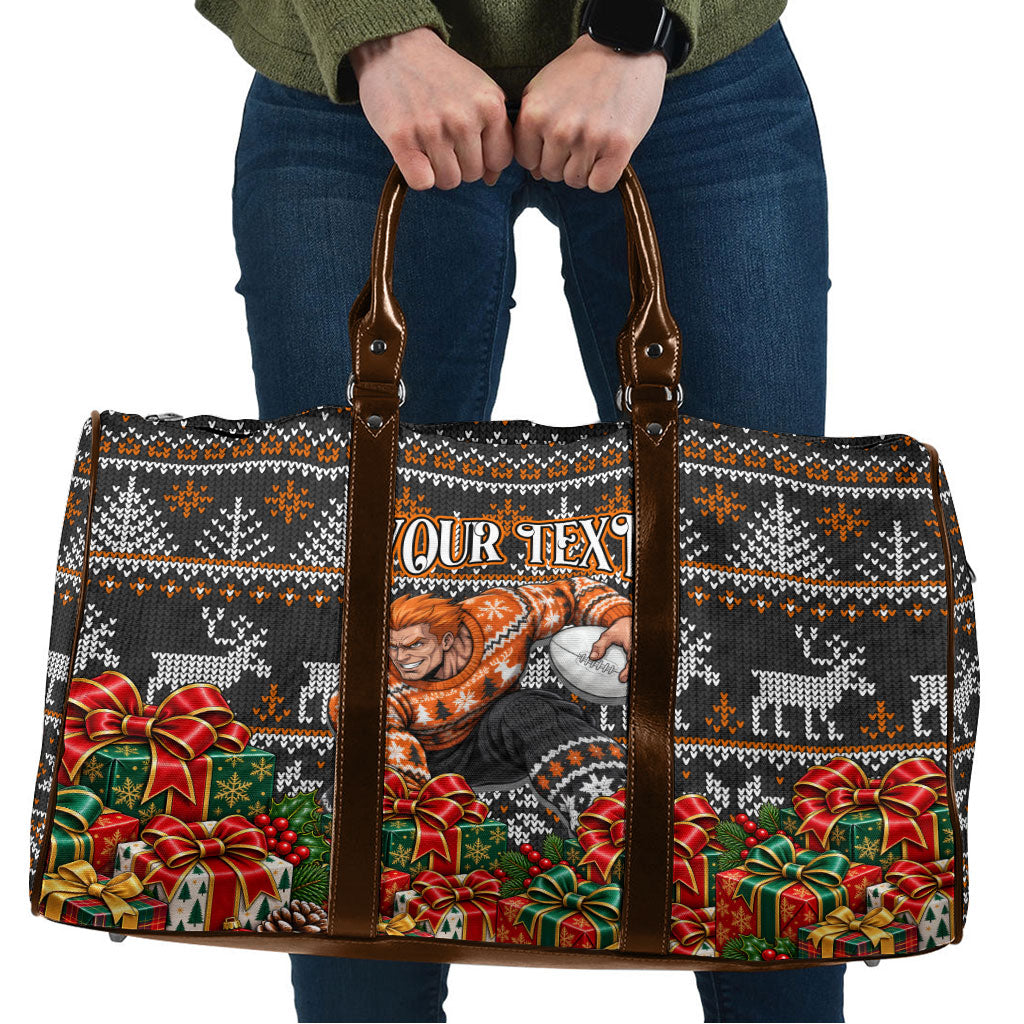 Personalized Giants Football Christmas Travel Bag Australian Football Mascot - Ugly Xmas Pattern Festive