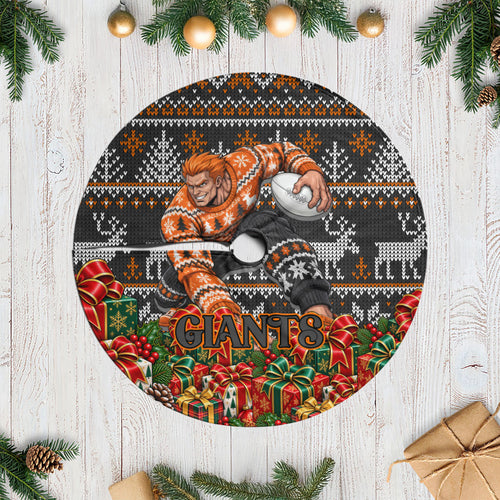 Giants Football Christmas Tree Skirt Australian Football Mascot - Ugly Xmas Pattern Festive