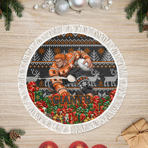 Giants Football Christmas Tree Skirt Australian Football Mascot - Ugly Xmas Pattern Festive