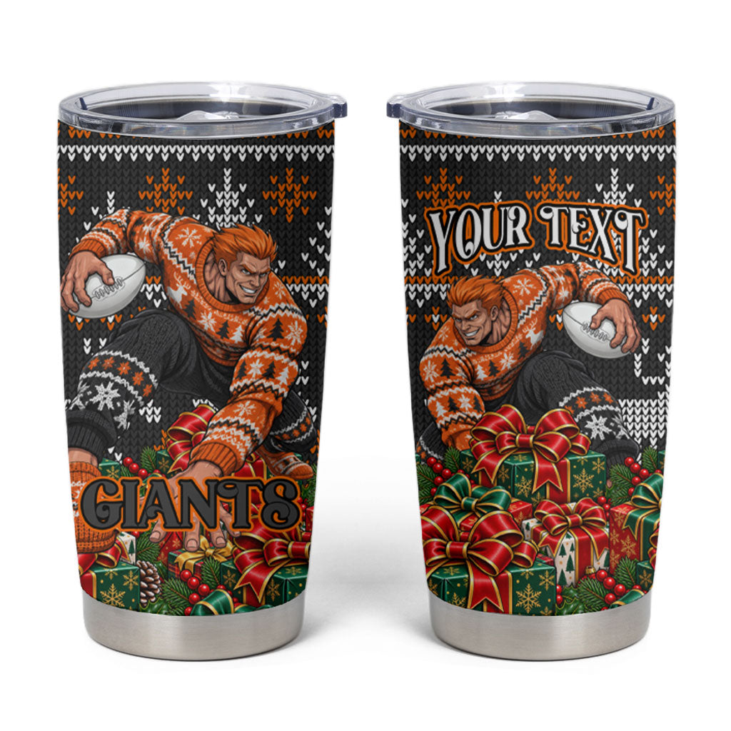 Personalized Giants Football Christmas Tumbler Cup Australian Football Mascot - Ugly Xmas Pattern Festive