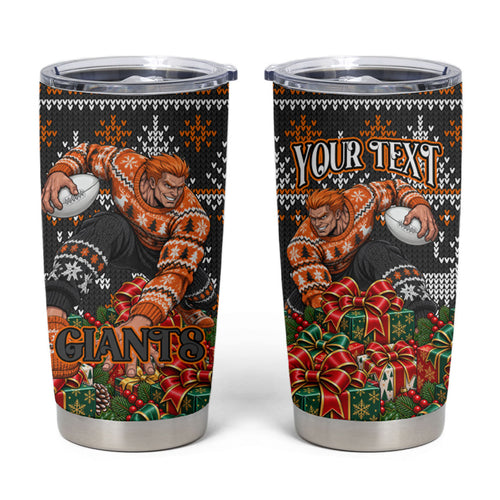 Personalized Giants Football Christmas Tumbler Cup Australian Football Mascot - Ugly Xmas Pattern Festive