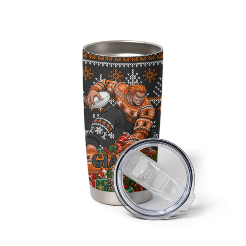 Personalized Giants Football Christmas Tumbler Cup Australian Football Mascot - Ugly Xmas Pattern Festive