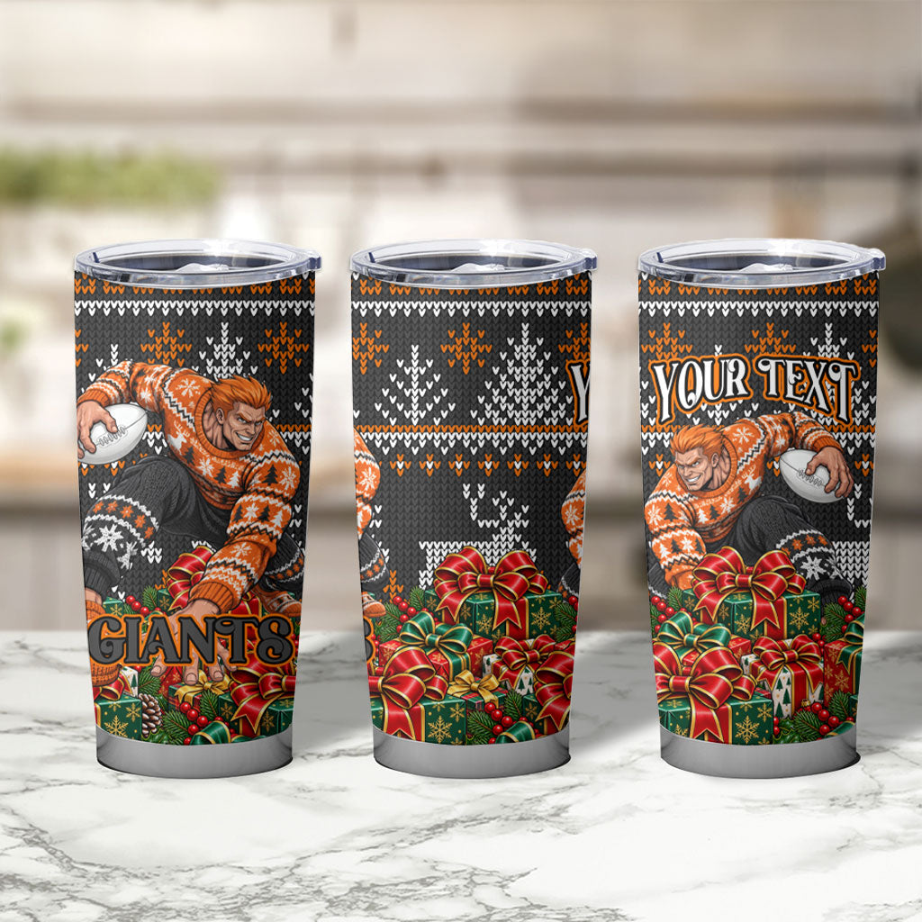 Personalized Giants Football Christmas Tumbler Cup Australian Football Mascot - Ugly Xmas Pattern Festive