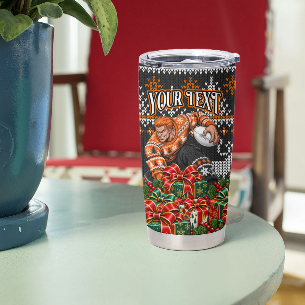 Personalized Giants Football Christmas Tumbler Cup Australian Football Mascot - Ugly Xmas Pattern Festive