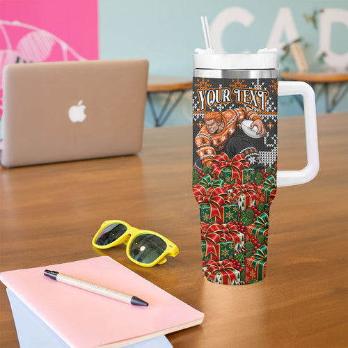 Personalized Giants Football Christmas Tumbler With Handle Australian Football Mascot - Ugly Xmas Pattern Festive