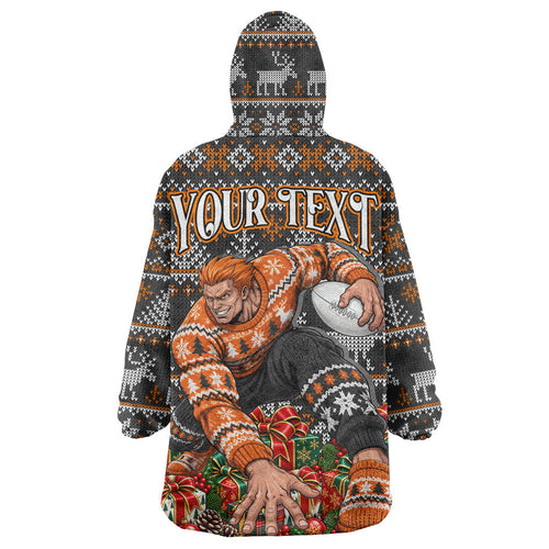 Personalized Giants Football Christmas Wearable Blanket Hoodie Australian Football Mascot - Ugly Xmas Pattern Festive