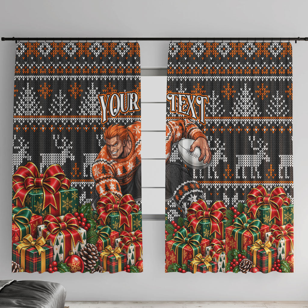 Personalized Giants Football Christmas Window Curtain Australian Football Mascot - Ugly Xmas Pattern Festive