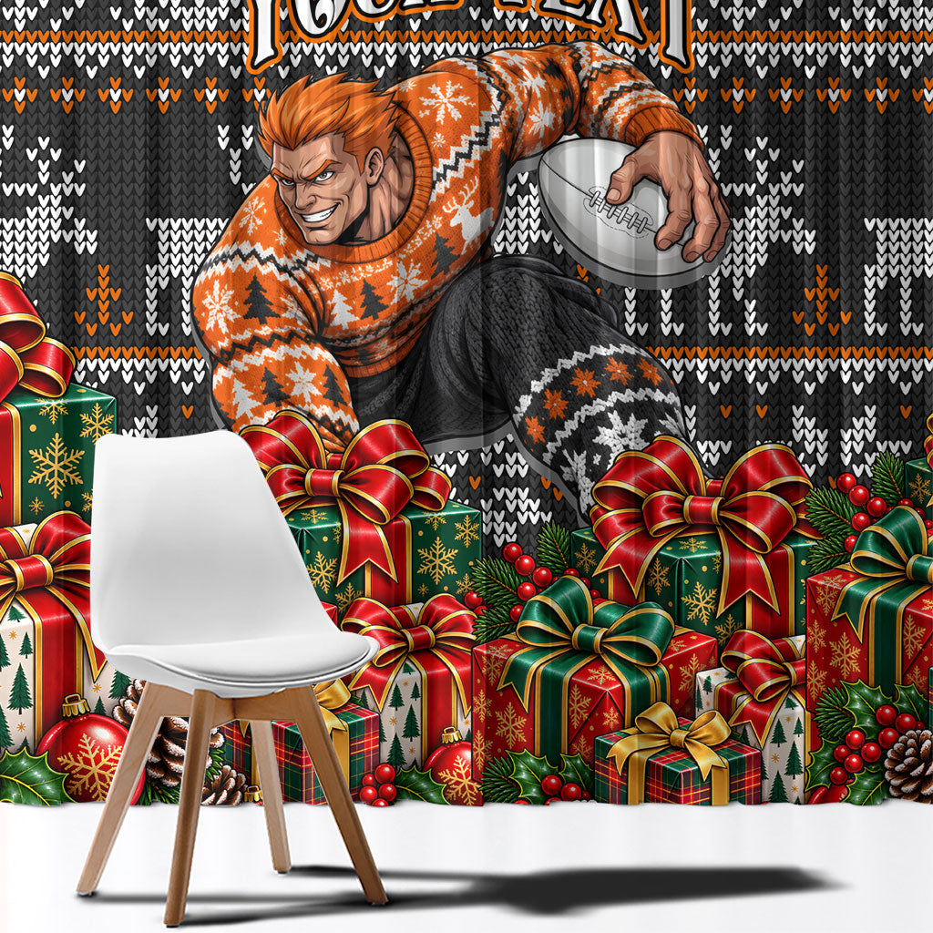 Personalized Giants Football Christmas Window Curtain Australian Football Mascot - Ugly Xmas Pattern Festive