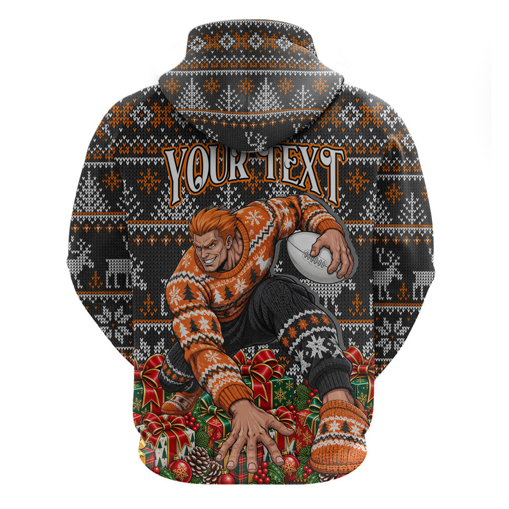 Personalized Giants Football Christmas Zip Hoodie Australian Football Mascot - Ugly Xmas Pattern Festive