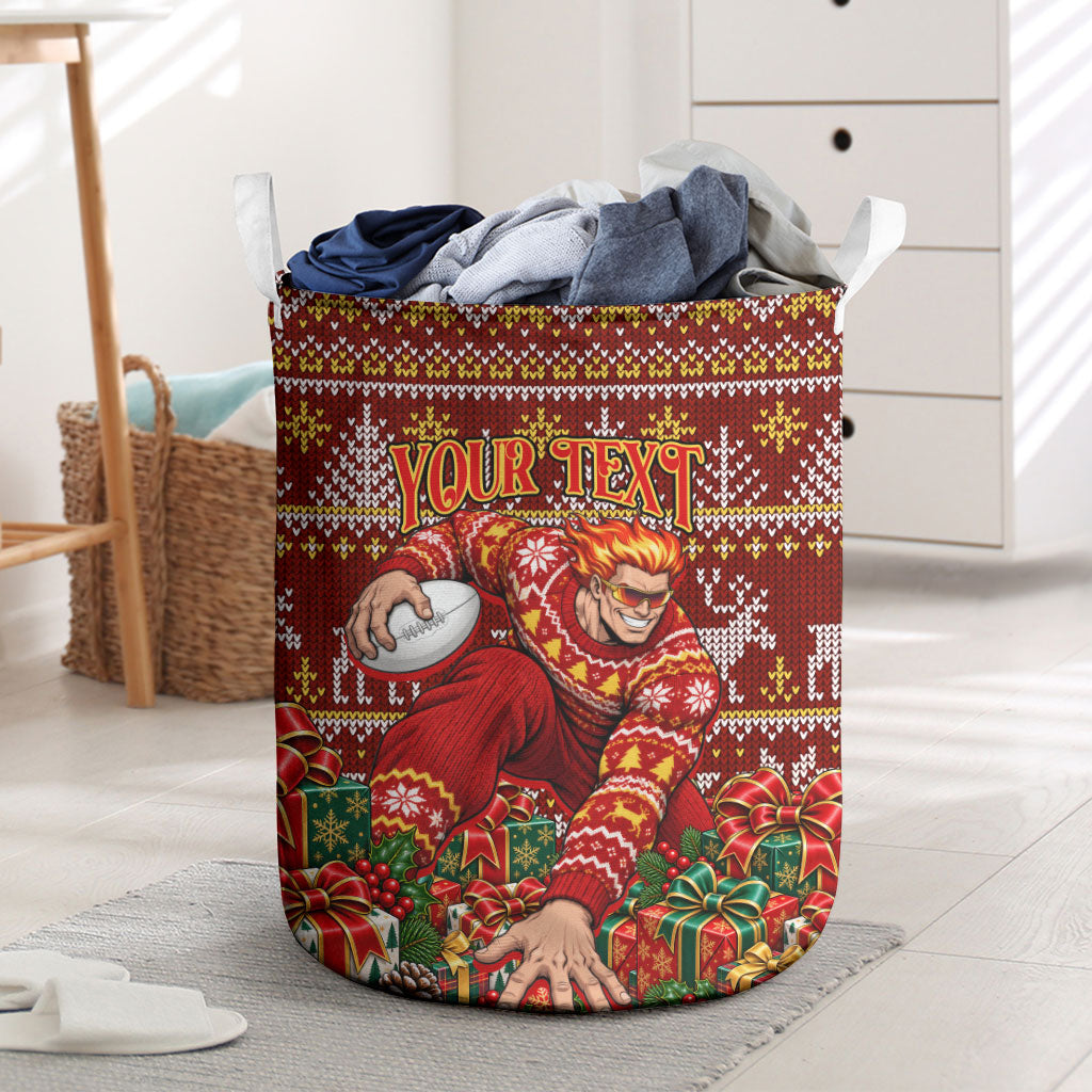 Personalized Gold Coast Suns Football Christmas Laundry Basket Australian Football Mascot - Ugly Xmas Pattern Festive