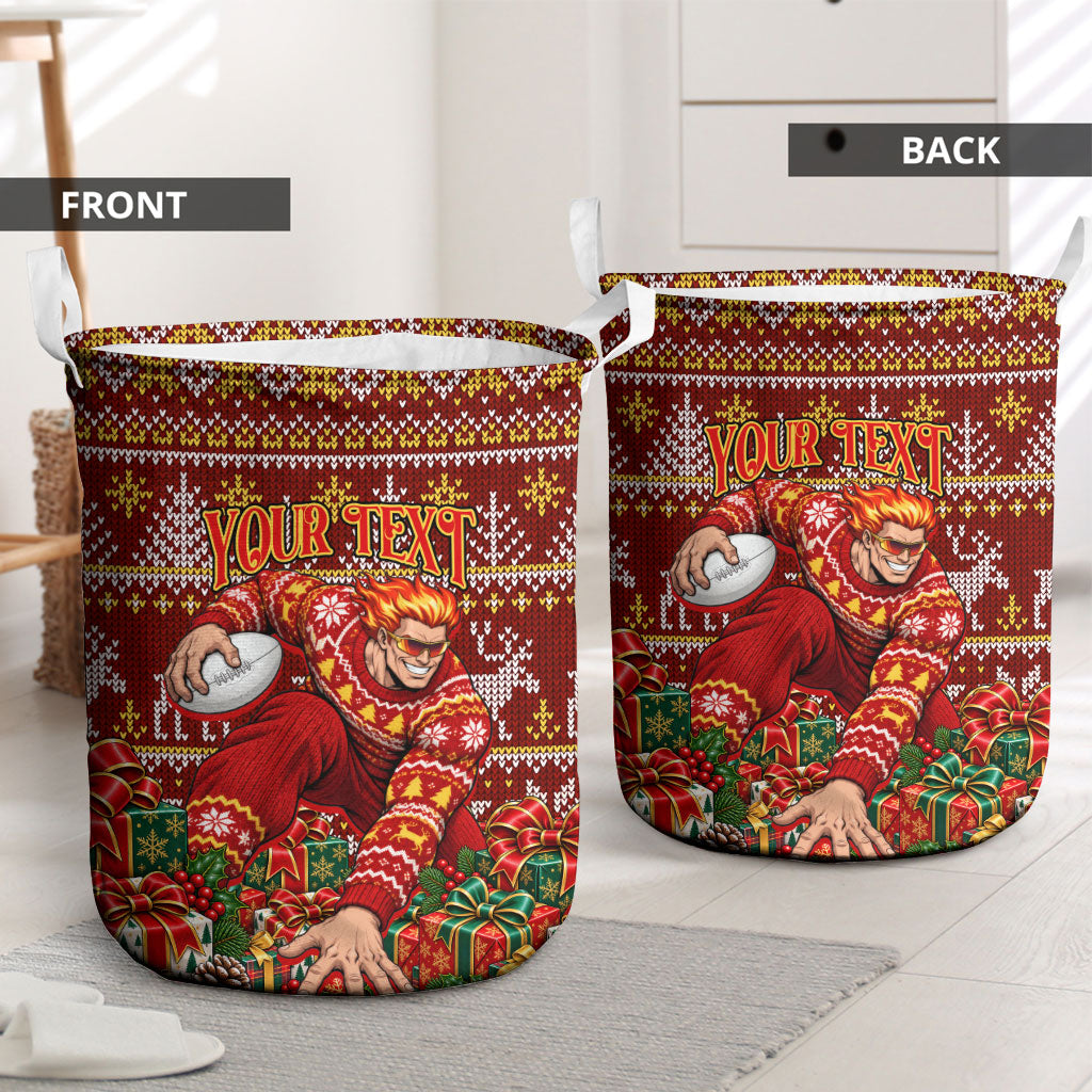 Personalized Gold Coast Suns Football Christmas Laundry Basket Australian Football Mascot - Ugly Xmas Pattern Festive