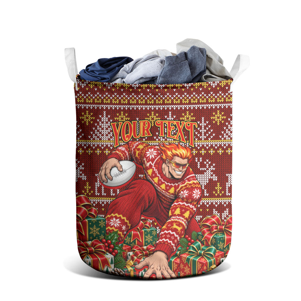 Personalized Gold Coast Suns Football Christmas Laundry Basket Australian Football Mascot - Ugly Xmas Pattern Festive