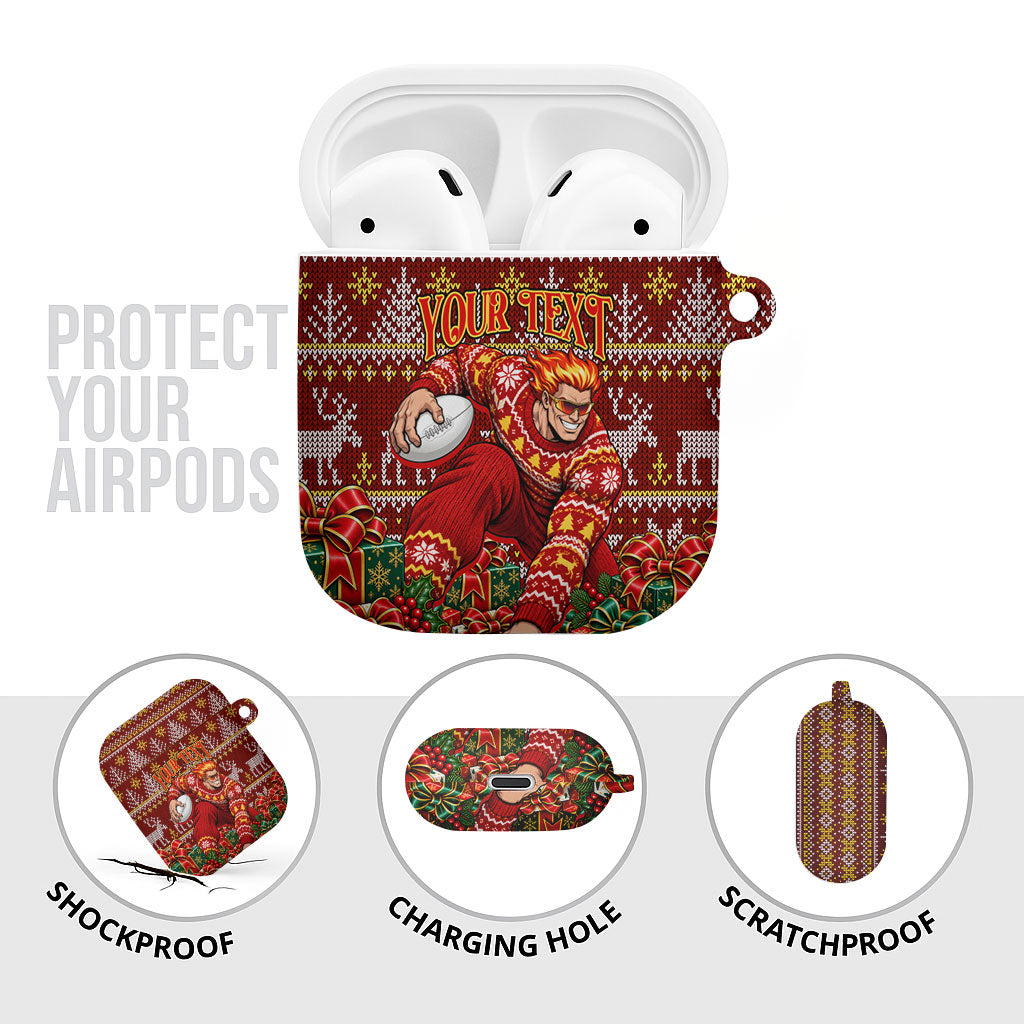 Personalized Gold Coast Suns Football Christmas AirPods Case Australian Football Mascot - Ugly Xmas Pattern Festive