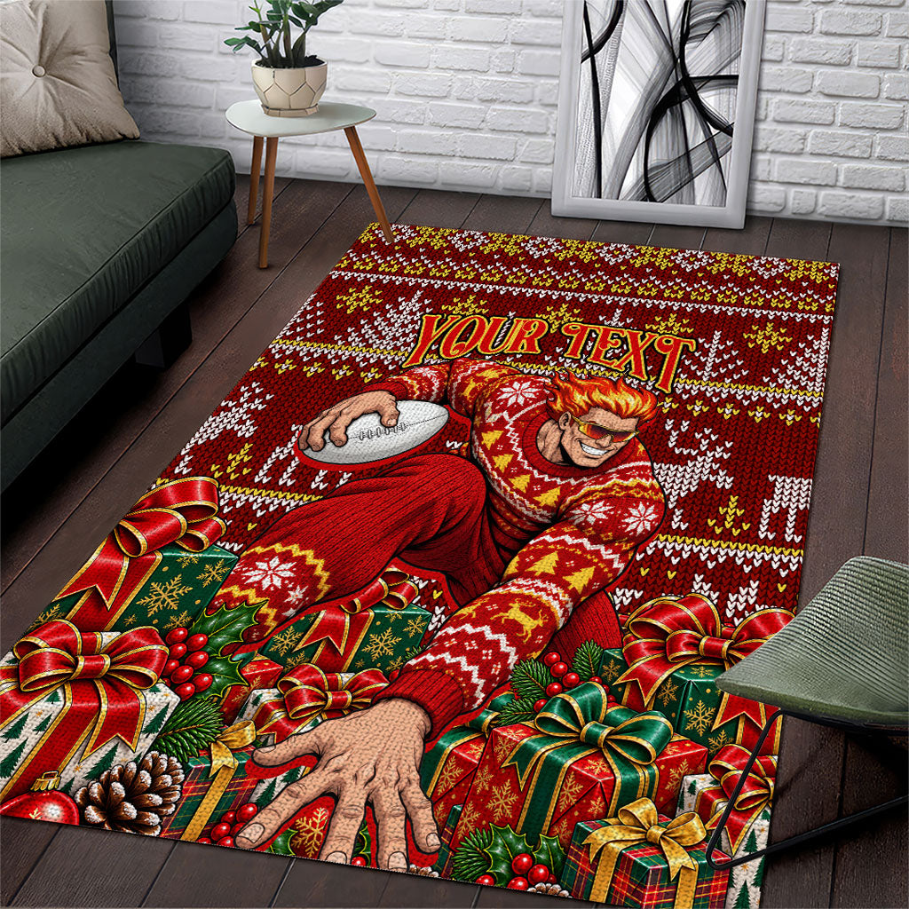 Personalized Gold Coast Suns Football Christmas Area Rug Australian Football Mascot - Ugly Xmas Pattern Festive
