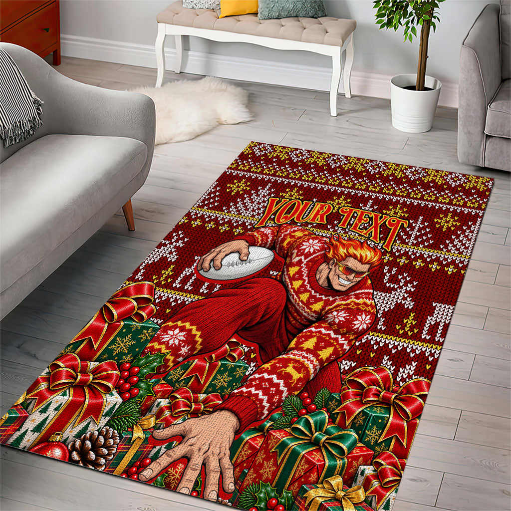 Personalized Gold Coast Suns Football Christmas Area Rug Australian Football Mascot - Ugly Xmas Pattern Festive