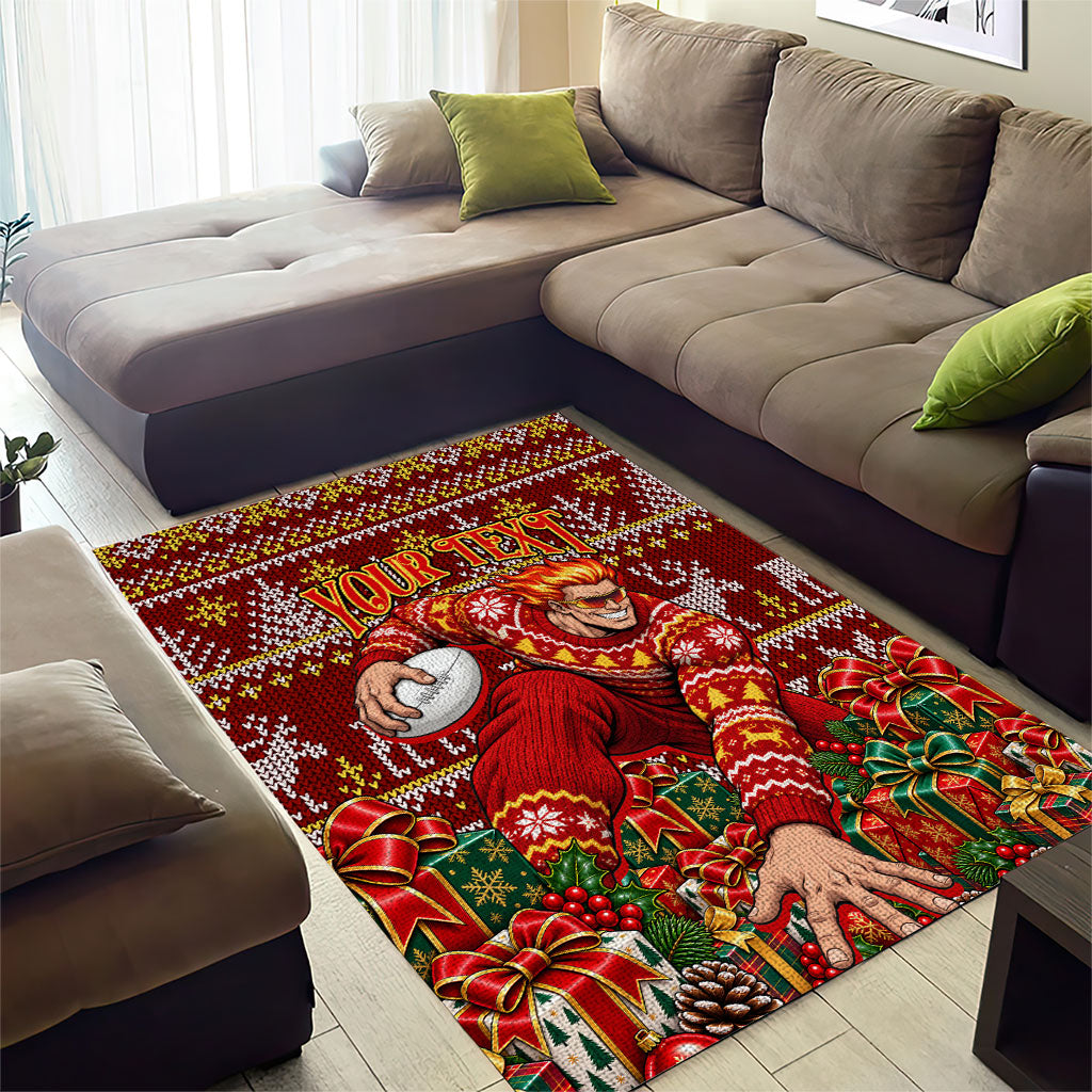 Personalized Gold Coast Suns Football Christmas Area Rug Australian Football Mascot - Ugly Xmas Pattern Festive