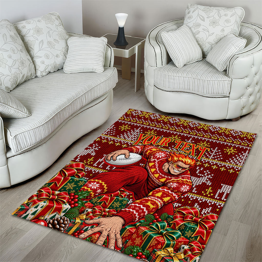 Personalized Gold Coast Suns Football Christmas Area Rug Australian Football Mascot - Ugly Xmas Pattern Festive