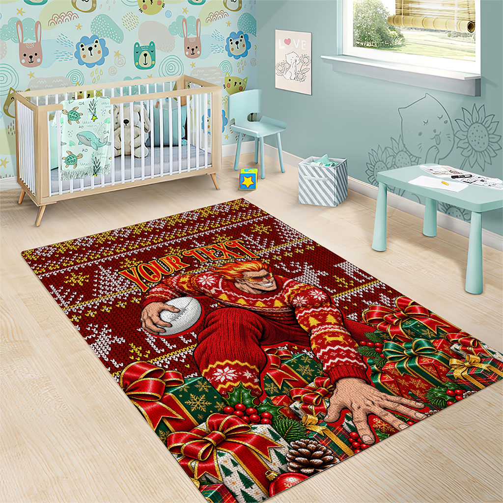 Personalized Gold Coast Suns Football Christmas Area Rug Australian Football Mascot - Ugly Xmas Pattern Festive