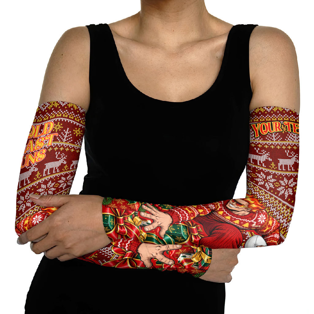 Personalized Gold Coast Suns Football Christmas Arm Sleeves Australian Football Mascot - Ugly Xmas Pattern Festive