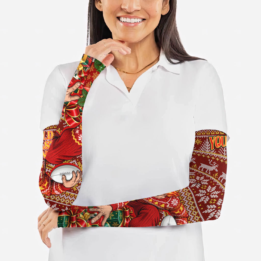 Personalized Gold Coast Suns Football Christmas Arm Sleeves Australian Football Mascot - Ugly Xmas Pattern Festive