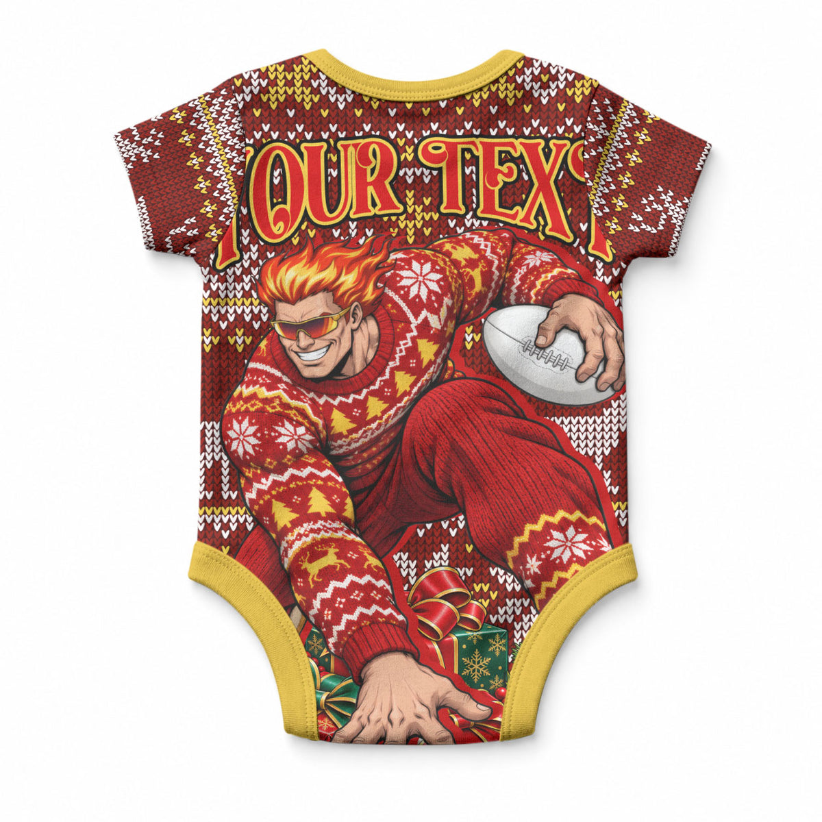 Personalized Gold Coast Suns Football Christmas Baby Onesie Australian Football Mascot - Ugly Xmas Pattern Festive