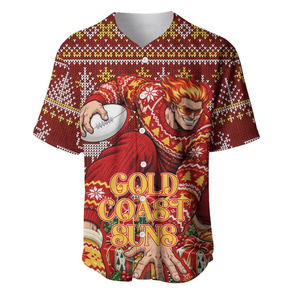 Personalized Gold Coast Suns Football Christmas Baseball Jersey Australian Football Mascot - Ugly Xmas Pattern Festive