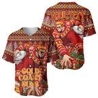 Personalized Gold Coast Suns Football Christmas Baseball Jersey Australian Football Mascot - Ugly Xmas Pattern Festive
