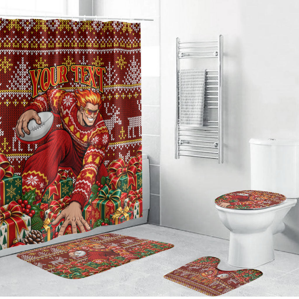 Personalized Gold Coast Suns Football Christmas Bathroom Set Australian Football Mascot - Ugly Xmas Pattern Festive