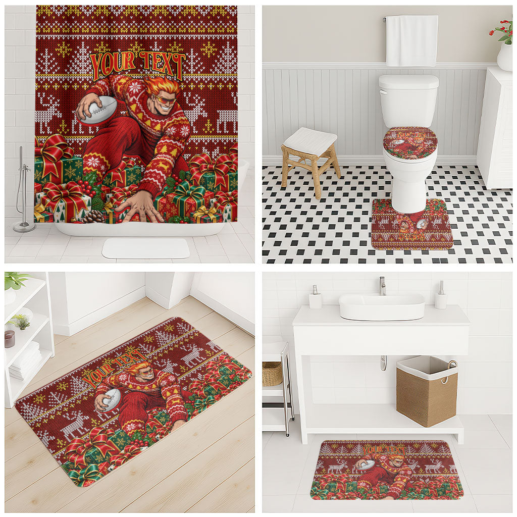 Personalized Gold Coast Suns Football Christmas Bathroom Set Australian Football Mascot - Ugly Xmas Pattern Festive