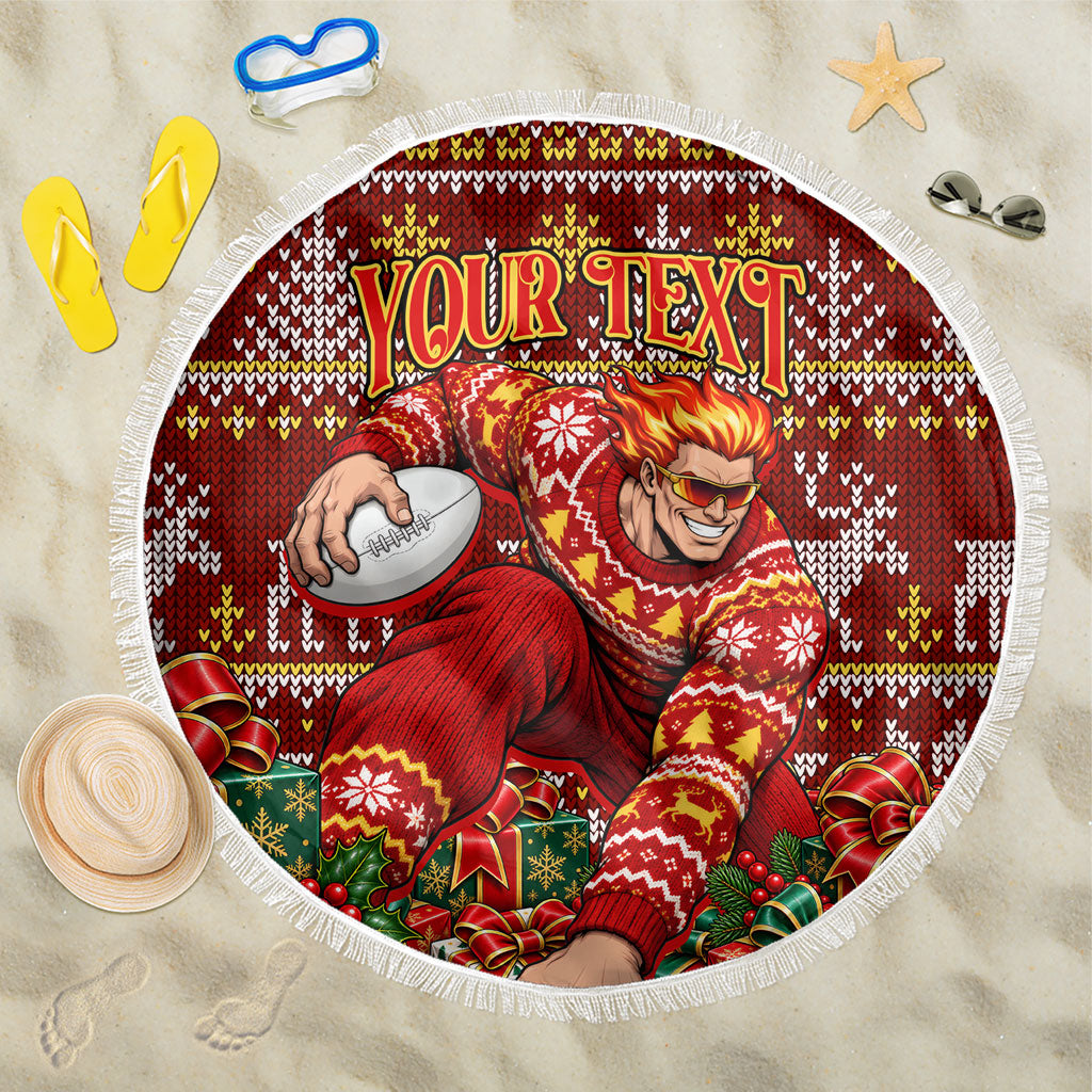 Personalized Gold Coast Suns Football Christmas Beach Blanket Australian Football Mascot - Ugly Xmas Pattern Festive