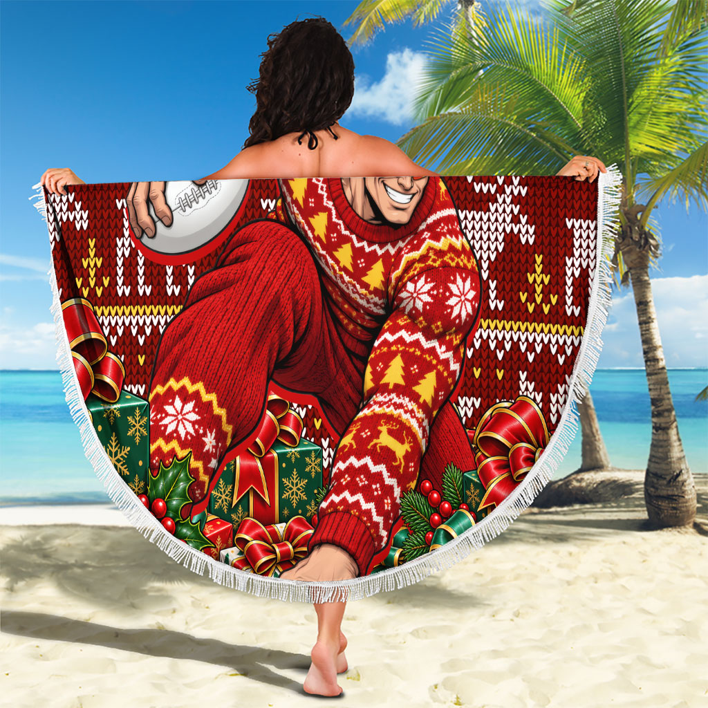 Personalized Gold Coast Suns Football Christmas Beach Blanket Australian Football Mascot - Ugly Xmas Pattern Festive