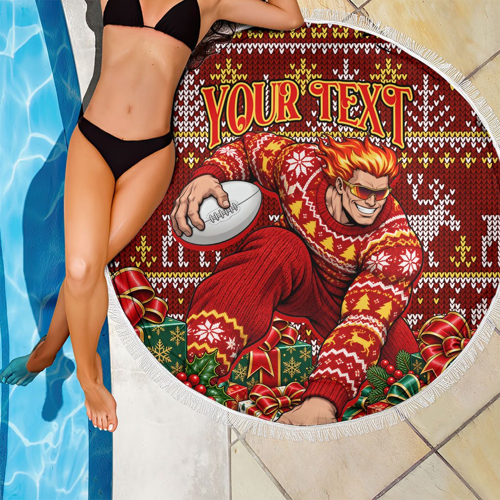 Personalized Gold Coast Suns Football Christmas Beach Blanket Australian Football Mascot - Ugly Xmas Pattern Festive