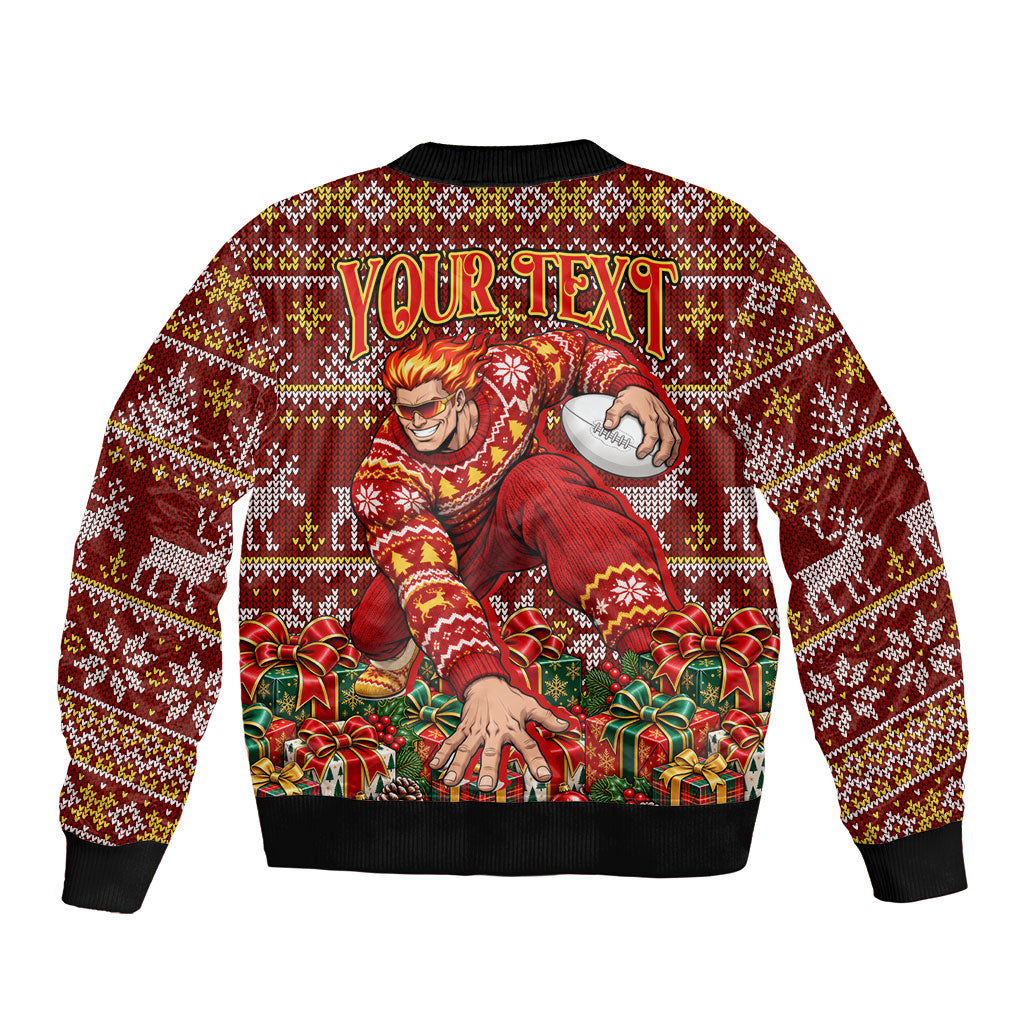 Personalized Gold Coast Suns Football Christmas Bomber Jacket Australian Football Mascot - Ugly Xmas Pattern Festive