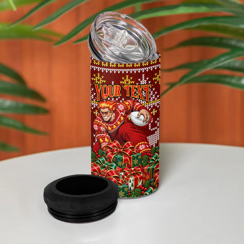 Personalized Gold Coast Suns Football Christmas 4 in 1 Can Cooler Tumbler Australian Football Mascot - Ugly Xmas Pattern Festive