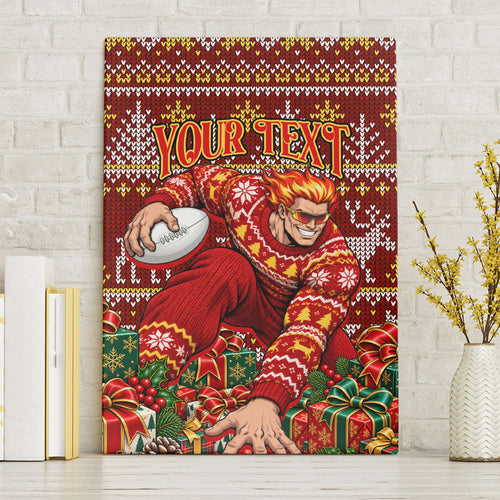 Personalized Gold Coast Suns Football Christmas Canvas Wall Art Australian Football Mascot - Ugly Xmas Pattern Festive