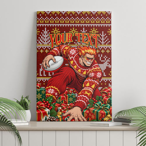 Personalized Gold Coast Suns Football Christmas Canvas Wall Art Australian Football Mascot - Ugly Xmas Pattern Festive