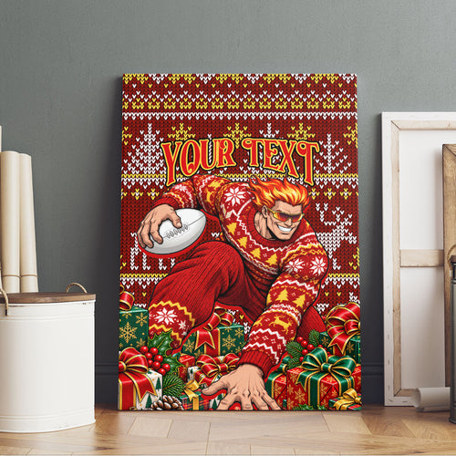 Personalized Gold Coast Suns Football Christmas Canvas Wall Art Australian Football Mascot - Ugly Xmas Pattern Festive
