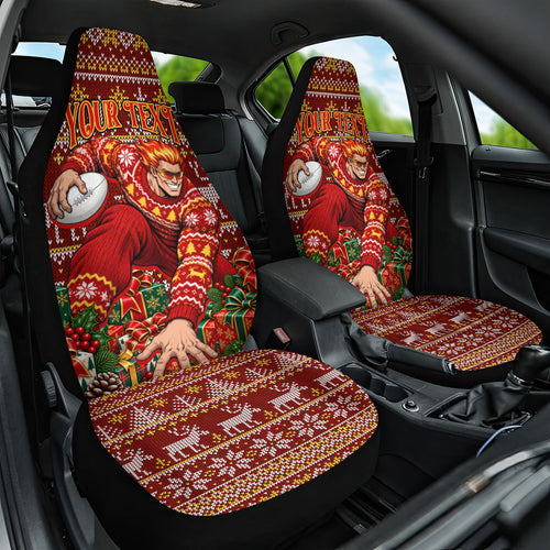 Personalized Gold Coast Suns Football Christmas Car Seat Cover Australian Football Mascot - Ugly Xmas Pattern Festive