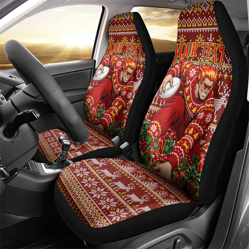 Personalized Gold Coast Suns Football Christmas Car Seat Cover Australian Football Mascot - Ugly Xmas Pattern Festive
