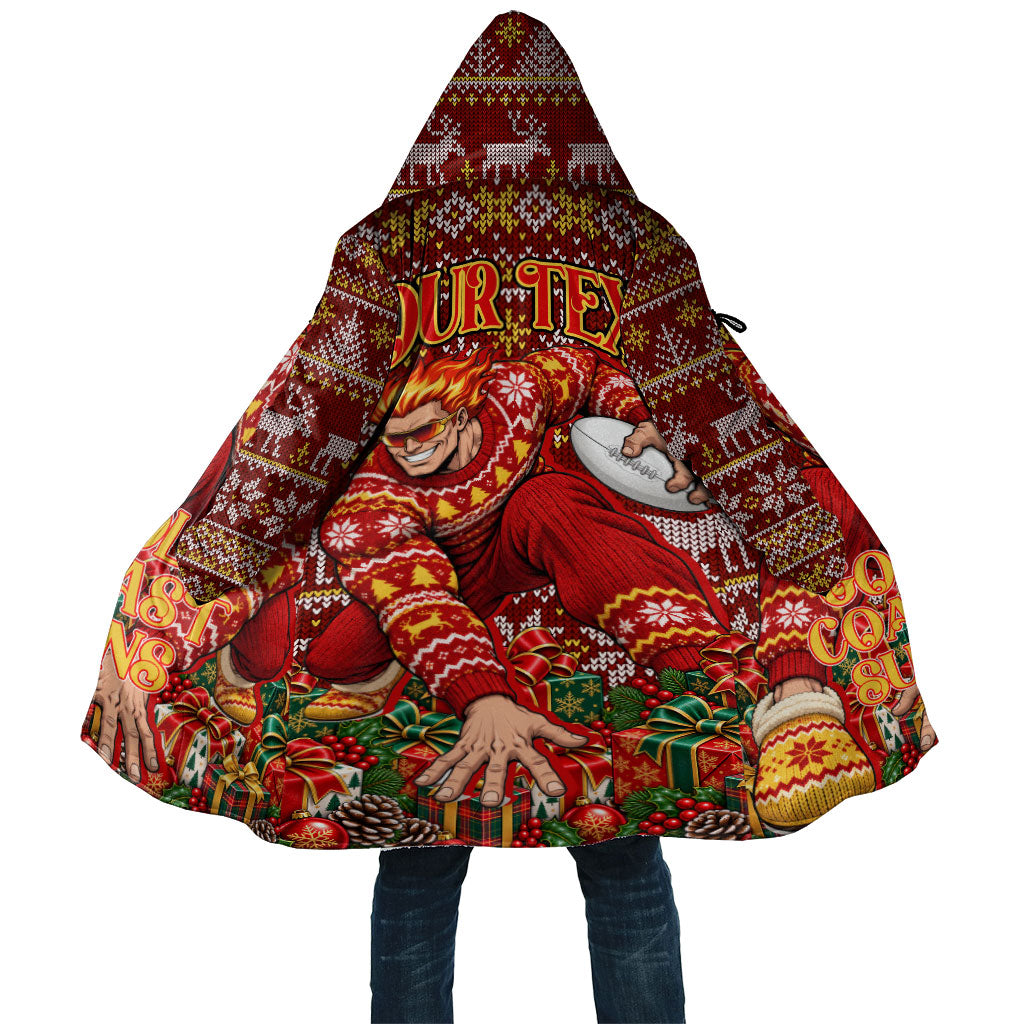 Personalized Gold Coast Suns Football Christmas Cloak Australian Football Mascot - Ugly Xmas Pattern Festive