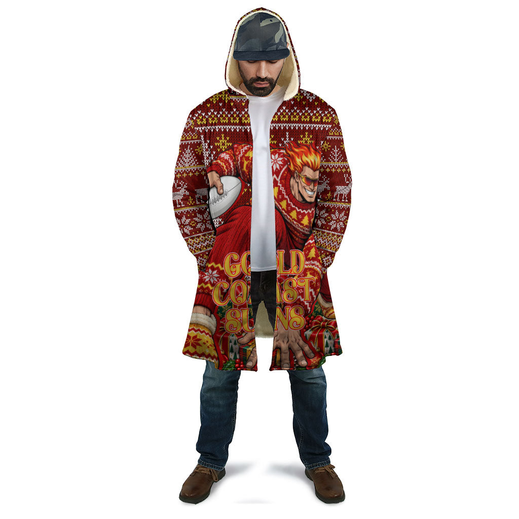 Personalized Gold Coast Suns Football Christmas Cloak Australian Football Mascot - Ugly Xmas Pattern Festive