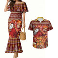 Personalized Gold Coast Suns Football Christmas Couples Matching Mermaid Dress and Hawaiian Shirt Australian Football Mascot - Ugly Xmas Pattern Festive