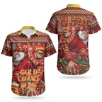 Personalized Gold Coast Suns Football Christmas Couples Matching Off Shoulder Maxi Dress and Hawaiian Shirt Australian Football Mascot - Ugly Xmas Pattern Festive